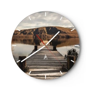Horloge murale - Pendule murale - Un pont en bois mène à un lac tranquille dans les montagnes. - 30x30cm - Paysage silencieux - Décoration murale moderne pour le salon, la cuisine et la chambre ARTTOR