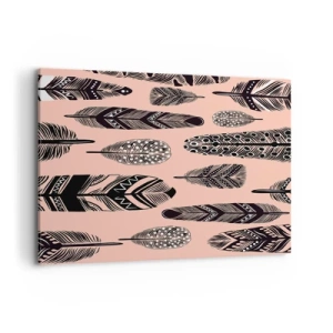 Impression sur toile - Image sur toile - Plumes décoratives sur fond clair - 100x70cm - Collection indienne - Décoration murale moderne pour le salon et la chambre ARTTOR