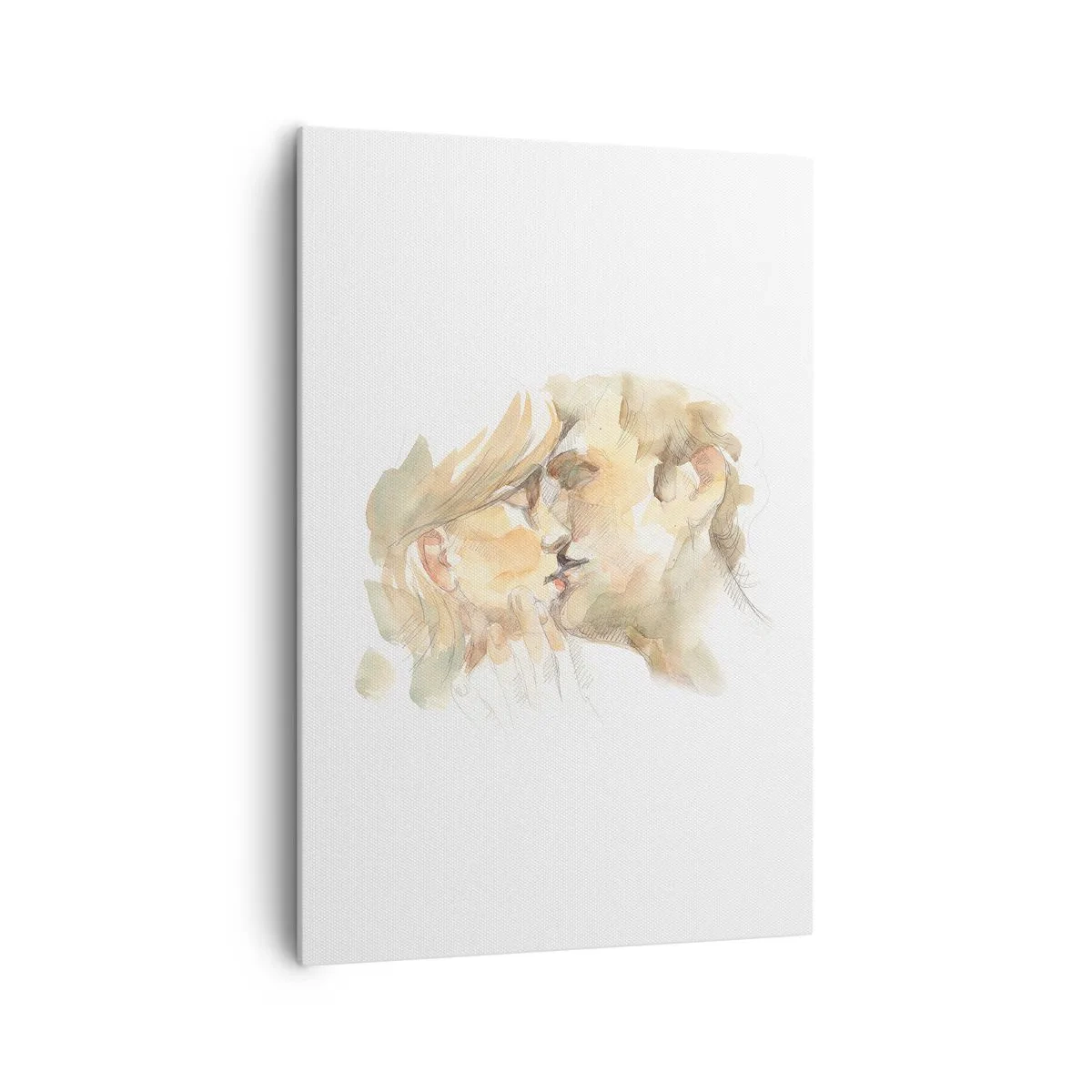 Impression sur toile - Image sur toile - Portrait romantique à l'aquarelle d'un couple s'embrassant - 70x100cm - A moitié trouvé ? - Décoration murale moderne pour le salon et la chambre ARTTOR