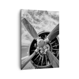Impression sur toile - Image sur toile - Une photo en noir et blanc d'une hélice d'avion contre un ciel dynamique. - 50x70cm - Dompteur de ciel - Décoration murale moderne pour le salon et la chambre ARTTOR
