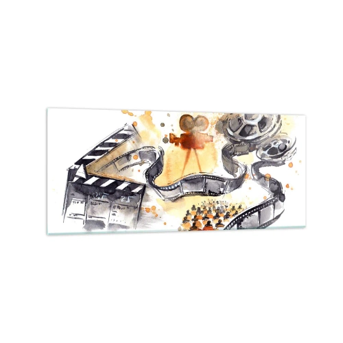 Impression sur verre - Image sur verre - Le symbolisme du cinéma avec une pellicule dans une aquarelle artistique - 120x50cm - Au pays des rêves - Décoration murale moderne pour le salon et la chambre ARTTOR
