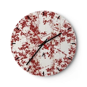 Horloge murale - Pendule murale - Motif floral rouge sur fond blanc dans un style vintage - 30x30cm - Comme un calicot ancien - Décoration murale moderne pour le salon, la cuisine et la chambre ARTTOR