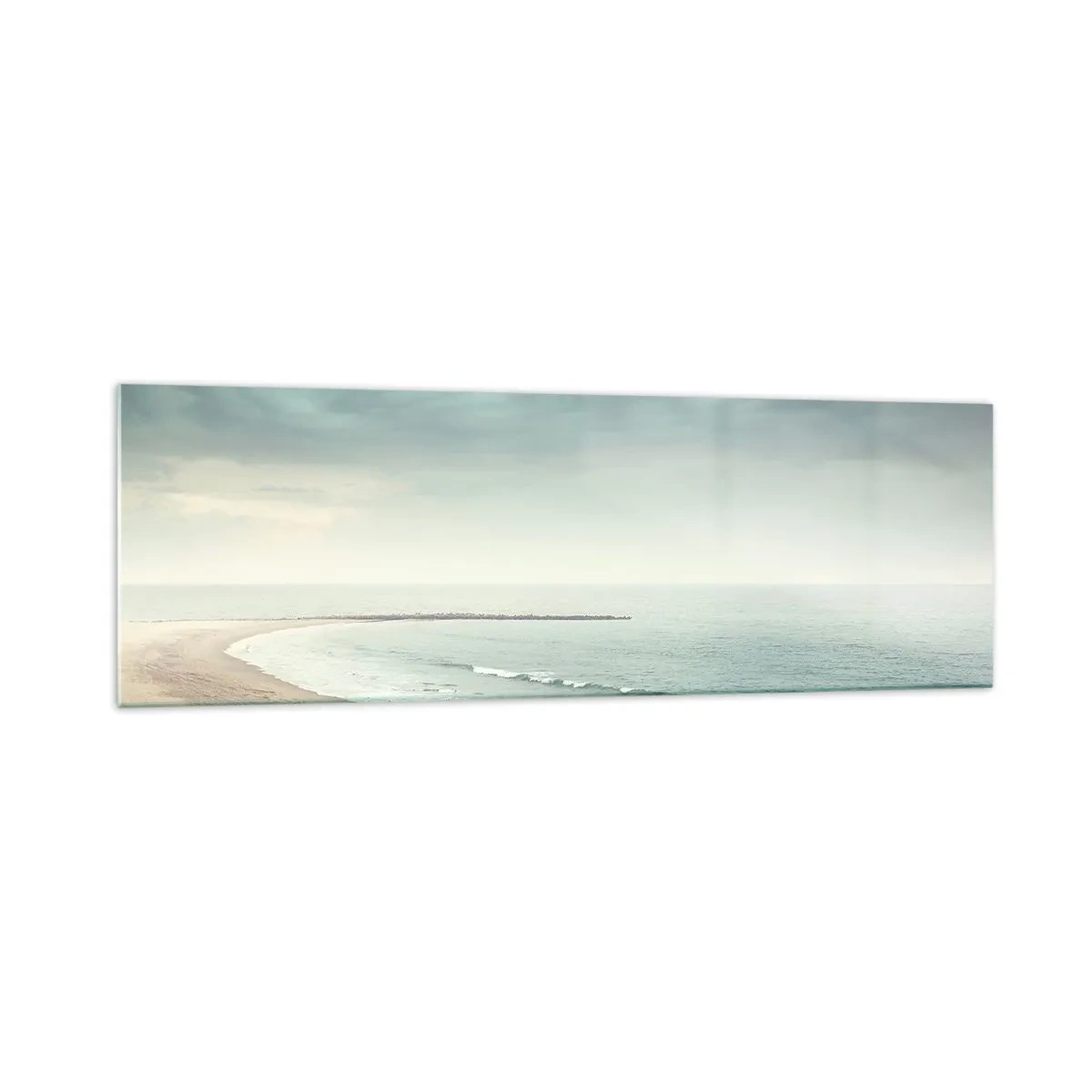Impression sur verre - Image sur verre - Une silhouette solitaire sur une plage déserte au bord d'une mer calme - 160x50cm - à la recherche de la paix - Décoration murale moderne pour le salon et la chambre ARTTOR
