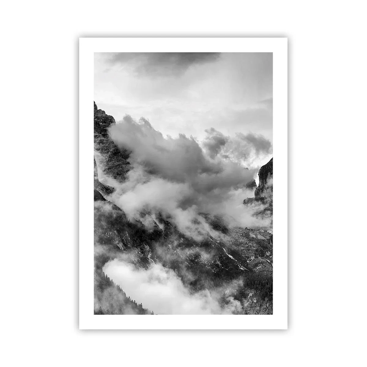 Affiche - Poster - Paysage de montagne noir et blanc avec des nuages - 50x70cm - Belle et cruelle - Décoration murale moderne pour le salon et la chambre ARTTOR