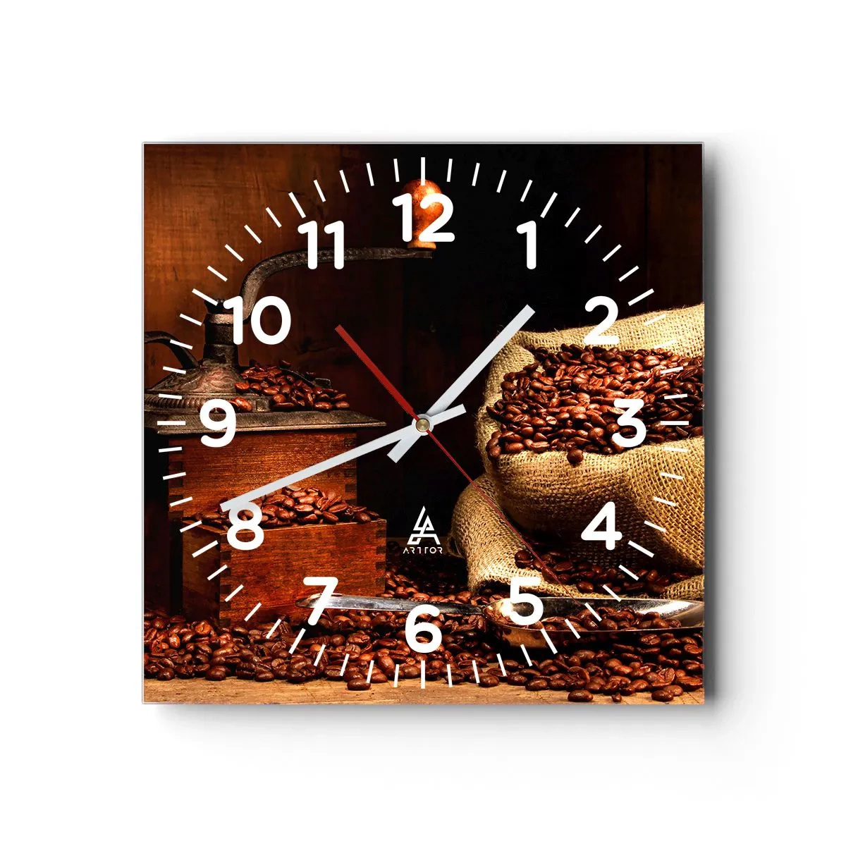 Horloge murale - Pendule murale - Nature morte avec grains de café et moulin - 40x40 cm