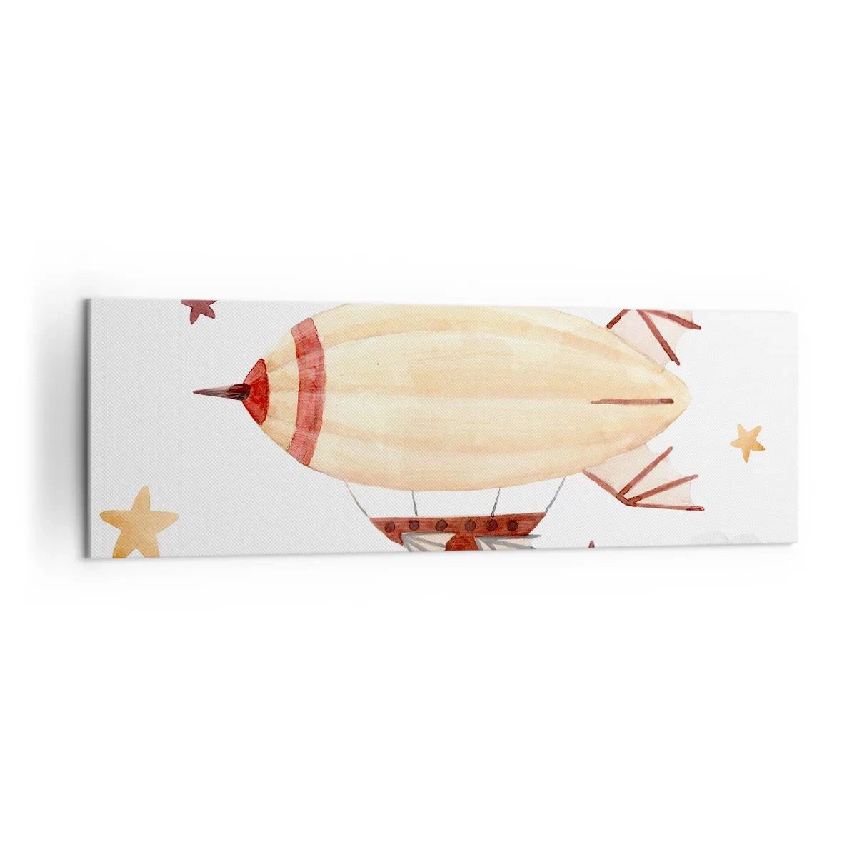 Impression sur toile - Image sur toile - Un dirigeable peint à la main sur fond d'étoiles - 160x50cm - Dirigeable - Décoration murale moderne pour le salon et la chambre ARTTOR