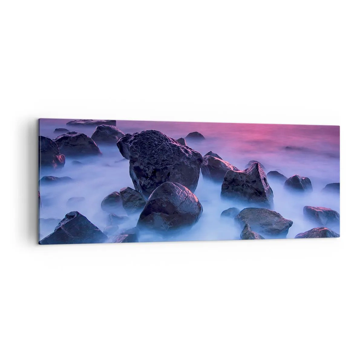 Impression sur toile - Image sur toile - Côte rocheuse au coucher du soleil - 140x50cm - Naissance dans la lumière et le brouillard - Décoration murale moderne pour le salon et la chambre ARTTOR