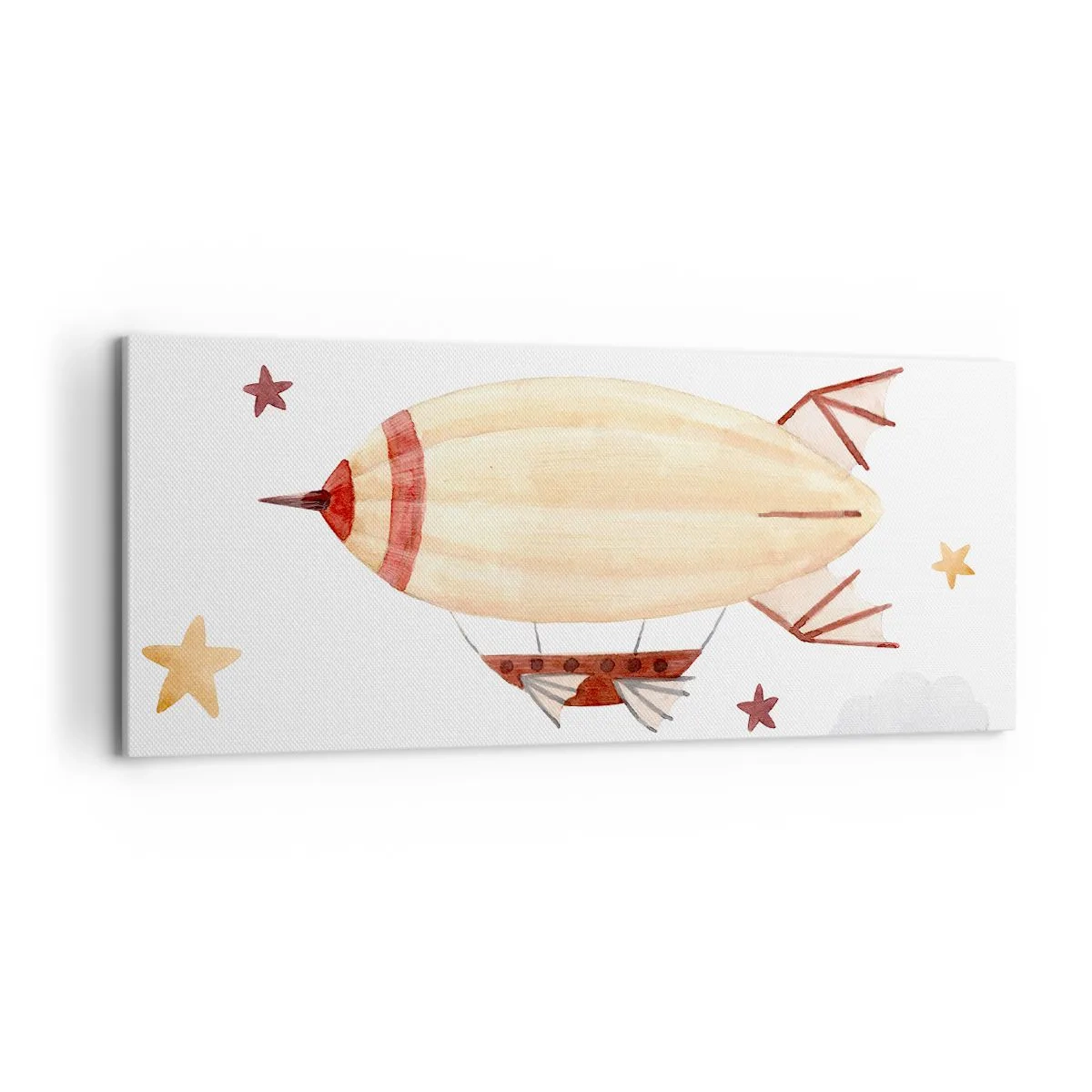 Impression sur toile - Image sur toile - Un dirigeable peint à la main sur fond d'étoiles - 120x50cm - Dirigeable - Décoration murale moderne pour le salon et la chambre ARTTOR