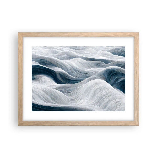 Affiche dans un chêne clair - Poster - Vagues blanches et bleues - 40x30 cm