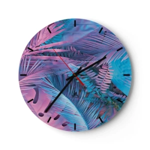Horloge murale - Pendule murale - Une composition abstraite de feuilles de palmier dans des tons de rose et de bleu. - 30x30cm - Les tropiques en rose et bleu - Décoration murale moderne pour le salon, la cuisine et la chambre ARTTOR