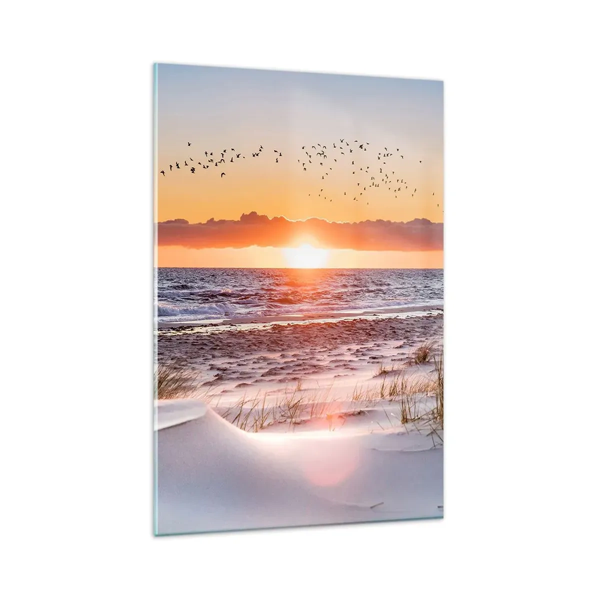 Impression sur verre - Image sur verre - Coucher de soleil sur la mer avec vue sur les dunes - 80x120cm - Paysage horizontal - Décoration murale moderne pour le salon et la chambre ARTTOR