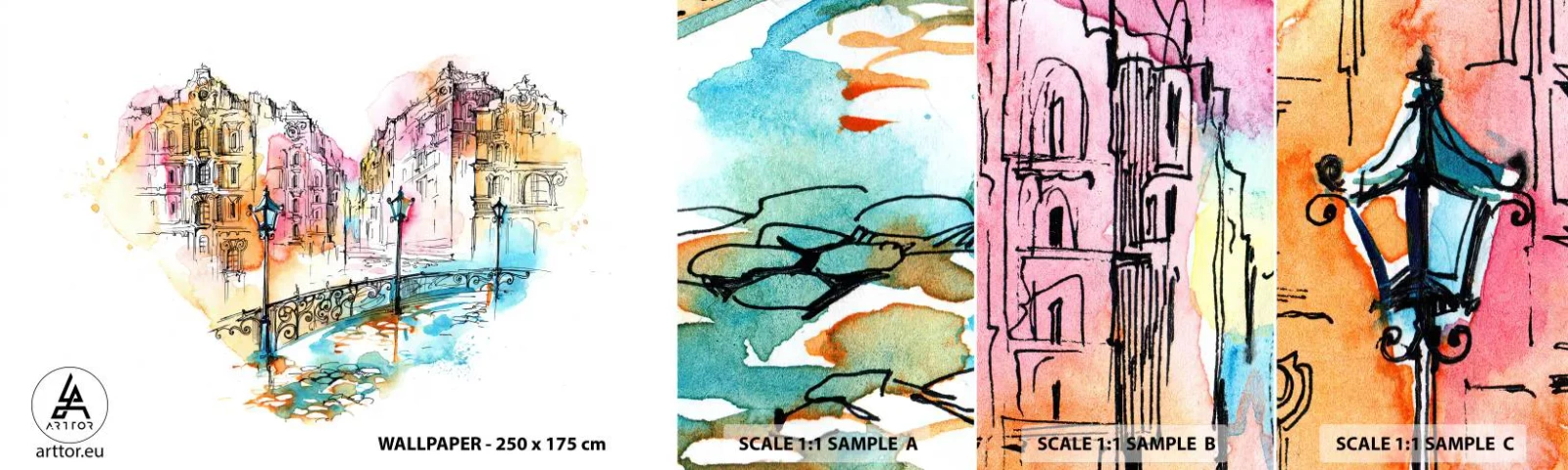 Échantillon de Papier Peint Autocollant Deluxe Sticker - Le coeur de la ville - Ville, Architecture, Pont - 100x30 cm