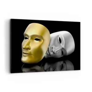Impression sur toile - Image sur toile - Masque d'or et d'argent sur fond noir - 100x70cm - La vie est un théâtre - Décoration murale moderne pour le salon et la chambre ARTTOR