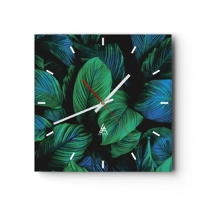 Horloge murale - Pendule murale - Feuilles vertes dans un style minimaliste - 30x30cm - Dans la foule verte - Décoration murale moderne pour le salon et la chambre ARTTOR