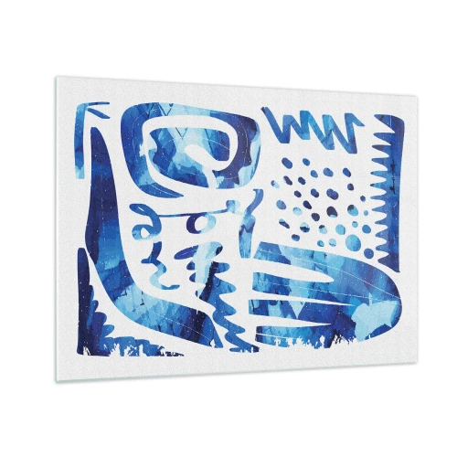 Impression sur verre - Image sur verre - Abstraction bleue dynamique avec des formes géométriques - 70x50cm - Retour aux racines - Décoration murale moderne pour le salon et la chambre ARTTOR