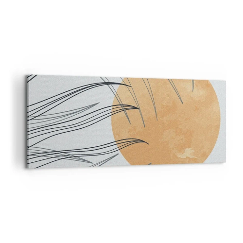 Impression sur toile - Image sur toile - Brins d'herbe abstraits sur fond de grand soleil orange - 120x50cm - Toujours vers le soleil - Décoration murale moderne pour le salon et la chambre ARTTOR
