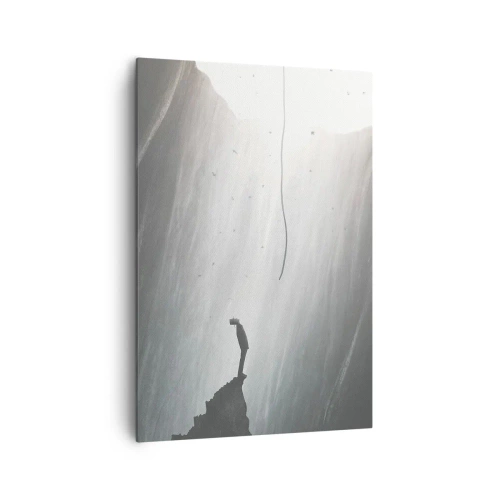Impression sur toile - Image sur toile - Silhouette d'un homme sur le sol d'une grotte avec vue sur la lumière - 70x100cm - Il y a toujours une issue - Décoration murale moderne pour le salon et la chambre ARTTOR