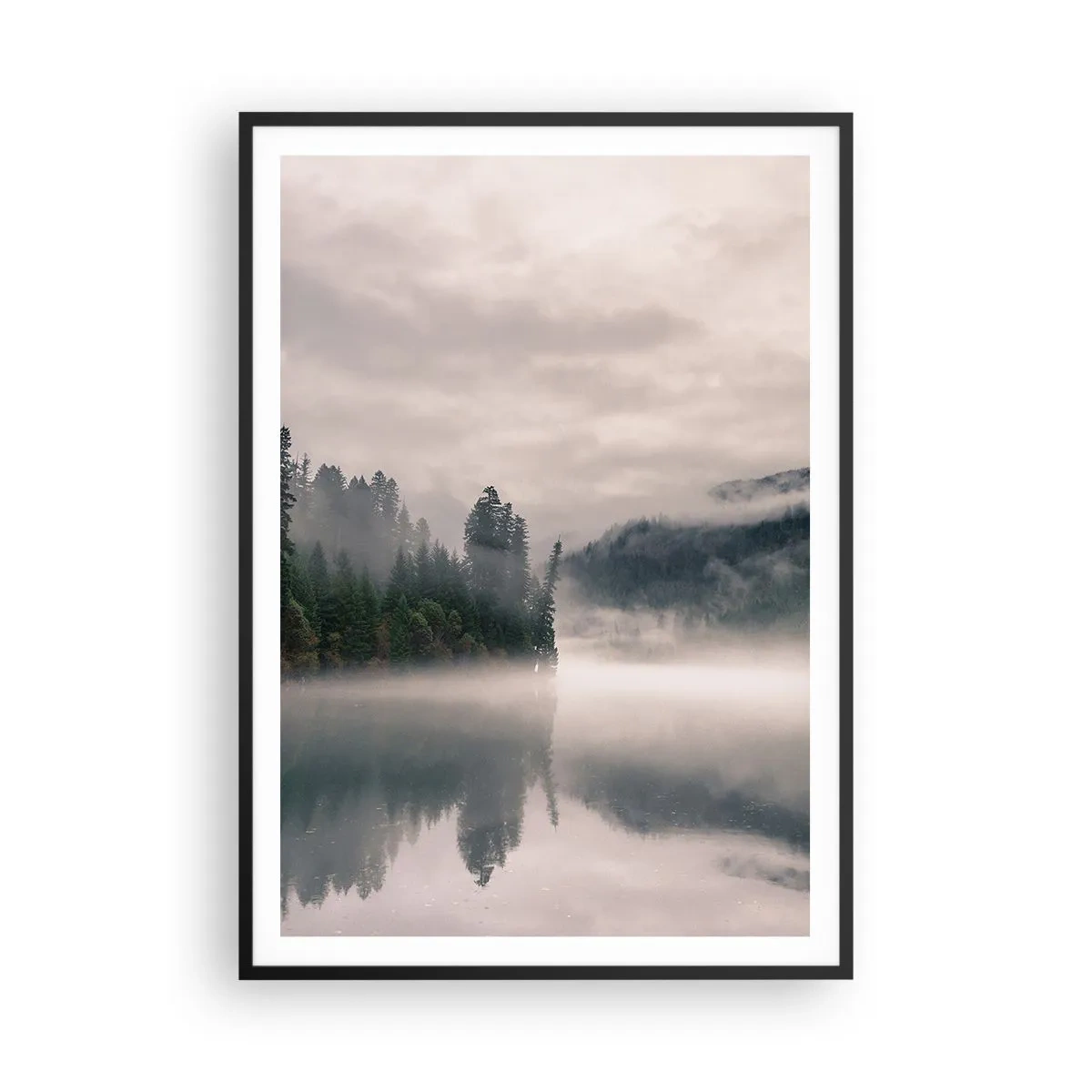 Affiche dans un cadre noir - Poster - Reflet dans le brouillard - 70x100 cm