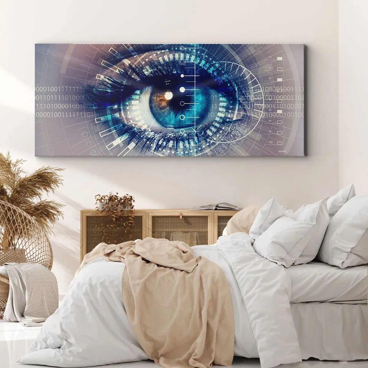 Impression sur toile - Image sur toile - Un œil technologique avec une interface futuriste - 120x50cm - Tu penses que tu me connais - Décoration murale moderne pour le salon et la chambre ARTTOR