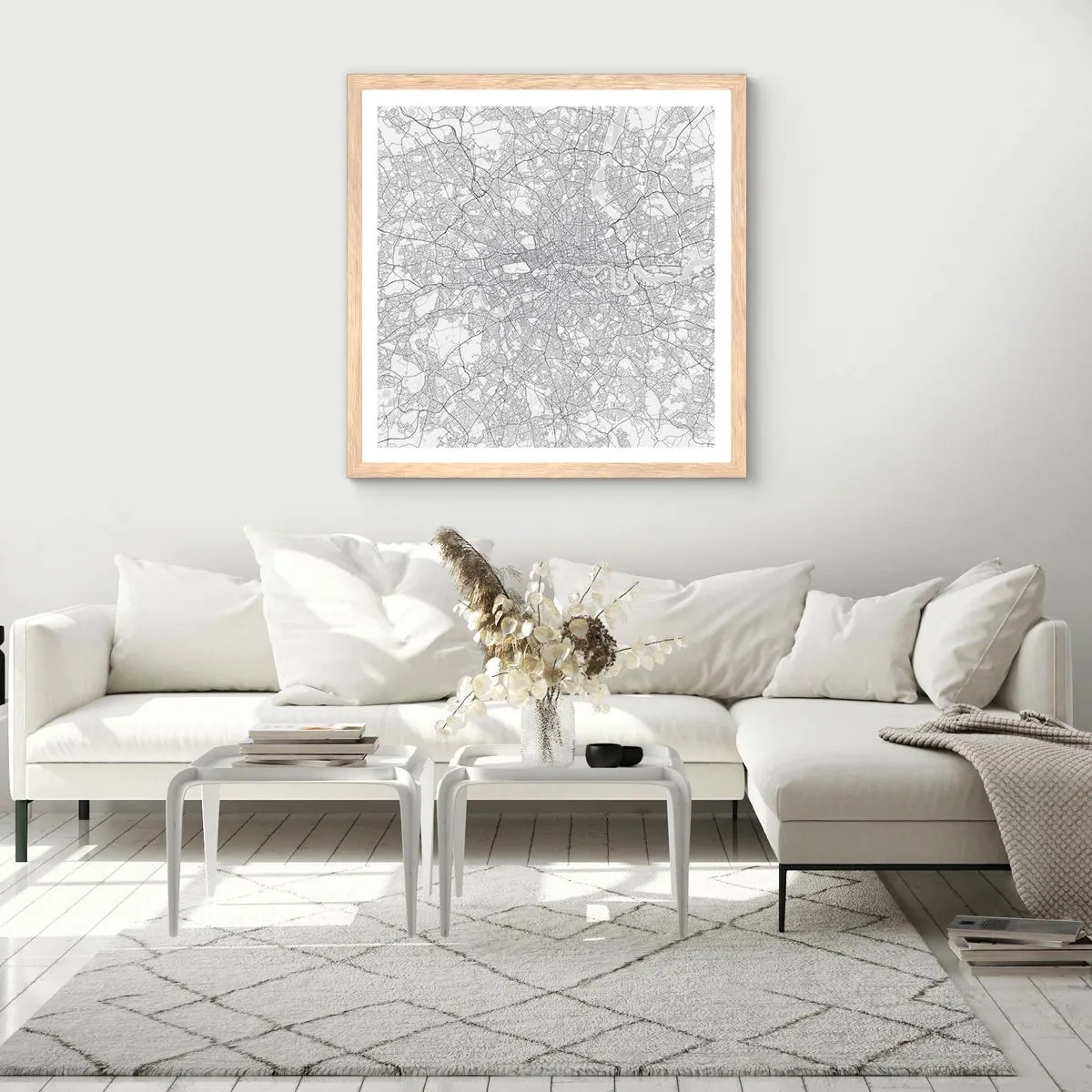 Affiche dans un chêne clair - Poster - Carte du labyrinthe londonien - 60x60 cm