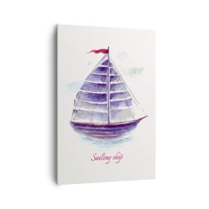 Impression sur toile - Image sur toile - Une aquarelle représentant un voilier sur l'eau avec une inscription délicate - 70x100cm - Plein de voiles et d’eau calme - Décoration murale moderne pour le salon et la chambre ARTTOR