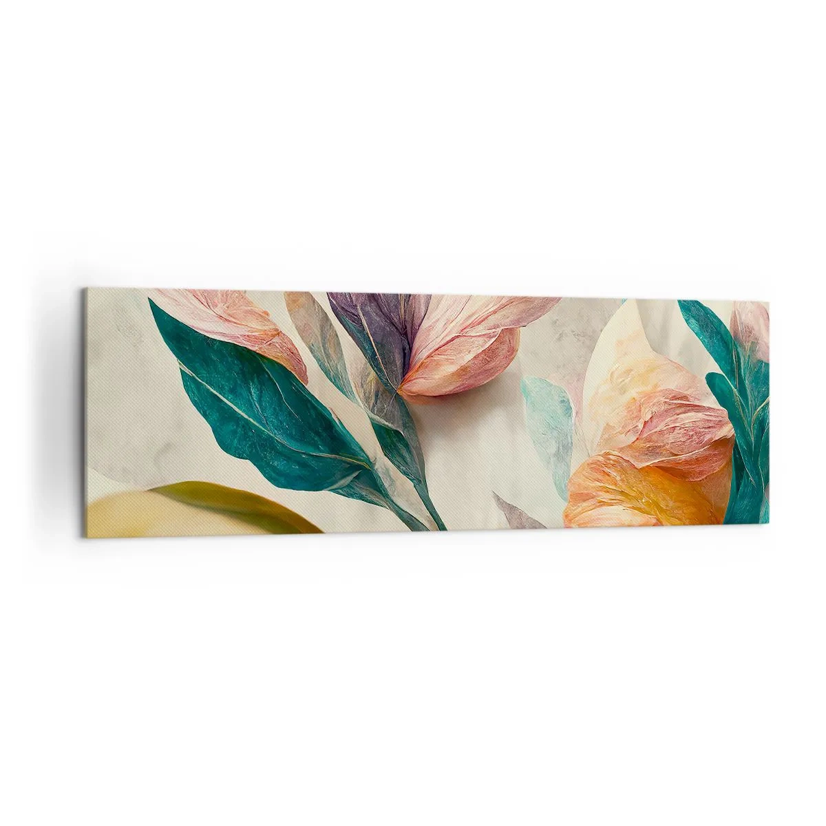 Impression sur toile - Image sur toile - Fleurs colorées de style tropical sur fond clair - 160x50cm - Fleurs des îles du sud - Décoration murale moderne pour le salon et la chambre ARTTOR