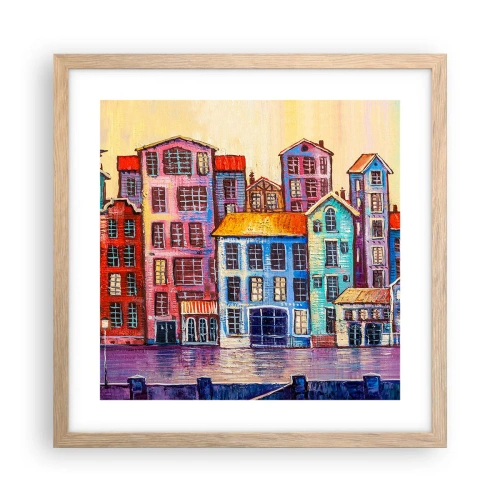 Affiche dans un chêne clair - Poster - Une ville comme dans un conte de fées - 40x40 cm
