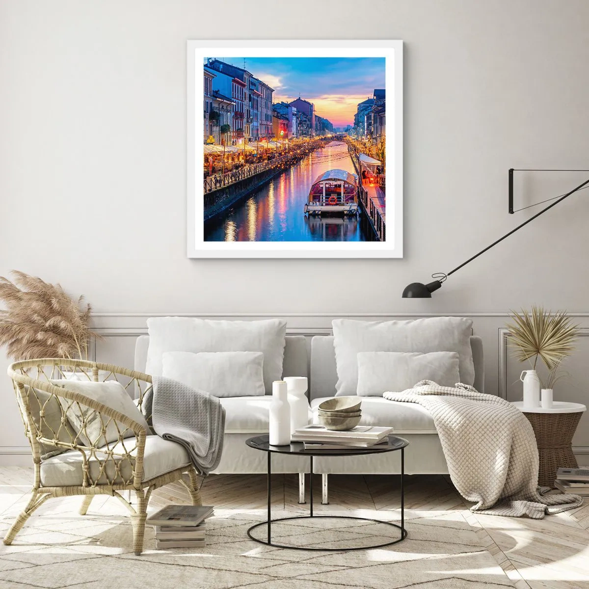 Affiche dans un cadre blanc - Poster - Soirée de lumière et de jeu - 30x30 cm