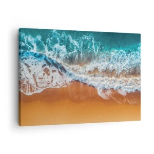 Impression sur toile - Image sur toile - Vue aérienne des vagues de l'océan s'écrasant sur le rivage - 70x50cm - Toujours ensemble - Décoration murale moderne pour le salon et la chambre ARTTOR