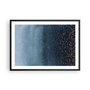 Affiche dans un cadre noir - Poster - Dégradés bleus avec de subtils accents dorés - 70x50cm - Composition - phases bleues - Décoration murale moderne pour le salon et la chambre ARTTOR