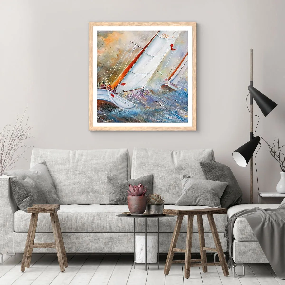 Affiche dans un chêne clair - Poster - Concourir sur les vagues - 60x60 cm