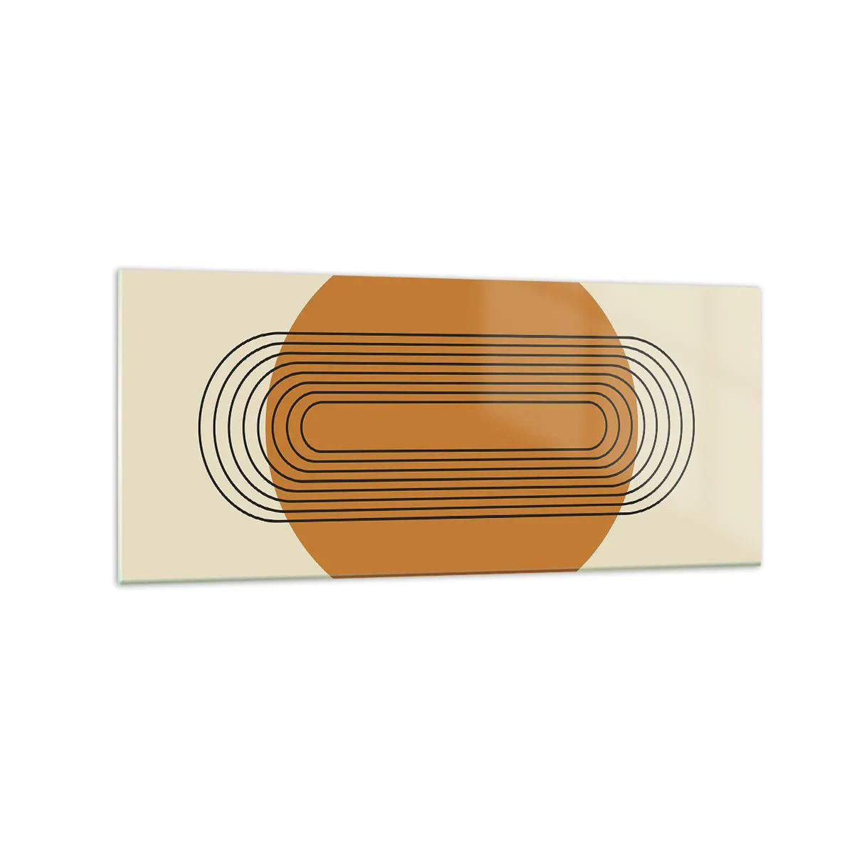 Impression sur verre - Image sur verre - Motif géométrique avec des cercles et des lignes orange - 120x50cm - Plan idéal - Décoration murale moderne pour le salon et la chambre ARTTOR