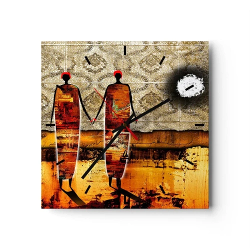 Horloge murale - Pendule murale - Composition ethnique aux couleurs de l'Afrique - 40x40 cm