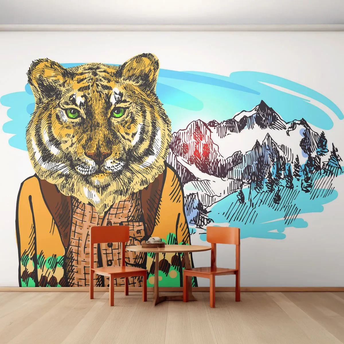 Papier Peint Autocollant Deluxe Sticker - Pas aussi sauvage qu'ils le décrivent - Abstraction, Tigre, Montagnes - 250x175 cm