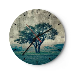 Horloge murale - Pendule murale - Un arbre solitaire sur un paysage bleu - 30x30cm - Un pommier sur un champ bleu ? - Décoration murale moderne pour le salon, la cuisine et la chambre ARTTOR