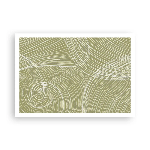 Affiche - Poster - Lignes vertes et blanches dans une composition abstraite - 100x70cm - Abstraction complexe de blanc - Décoration murale moderne pour le salon et la chambre ARTTOR