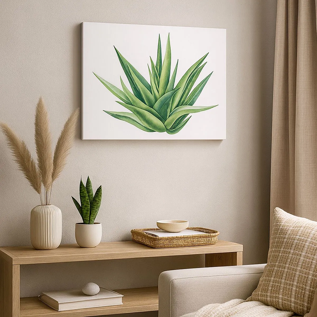 Impression sur toile - Image sur toile - Une plante verte juteuse sur fond blanc - 70x50cm - Vert – force – vie - Décoration murale moderne pour le salon et la chambre ARTTOR
