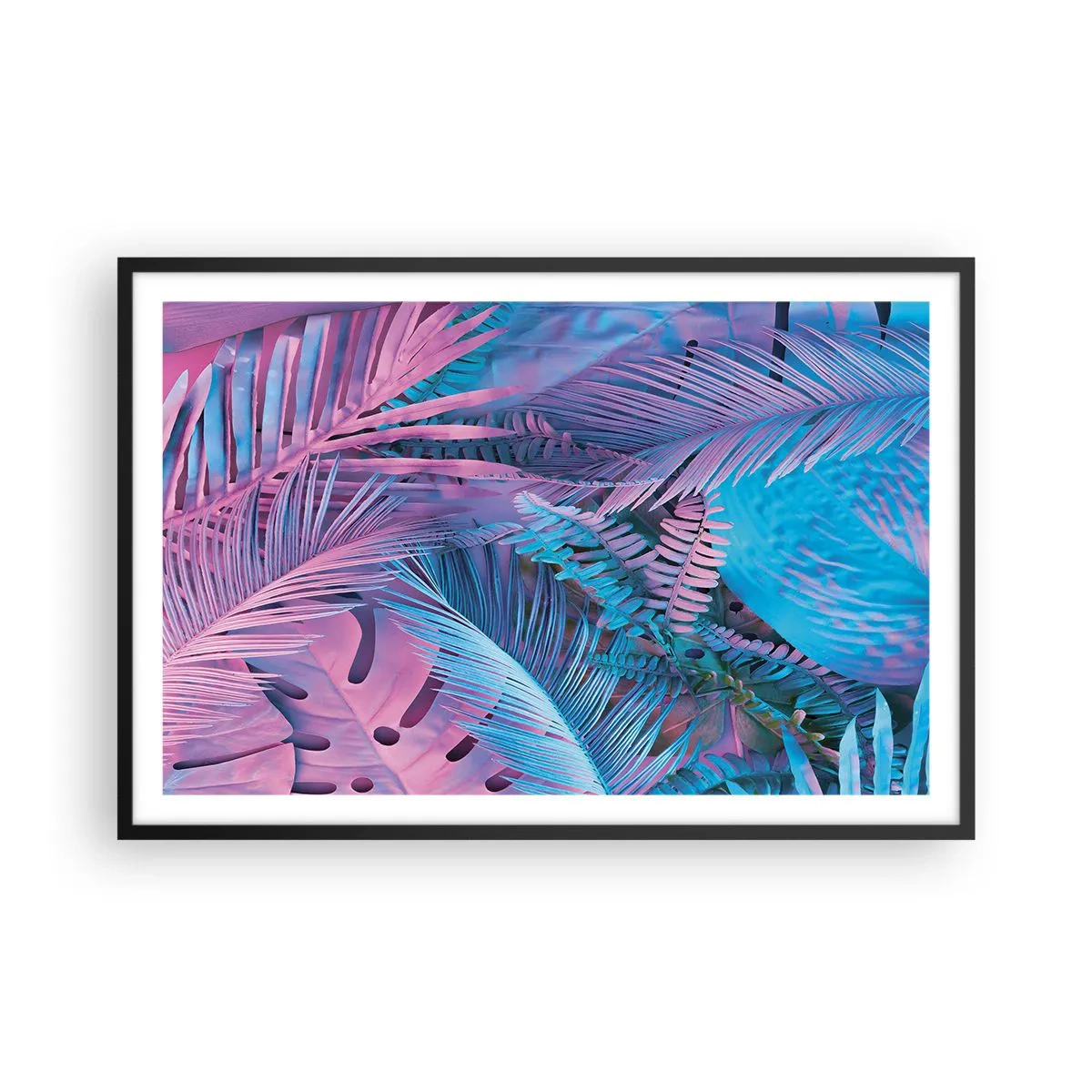 Affiche dans un cadre noir - Poster - Les tropiques en rose et bleu - 91x61 cm
