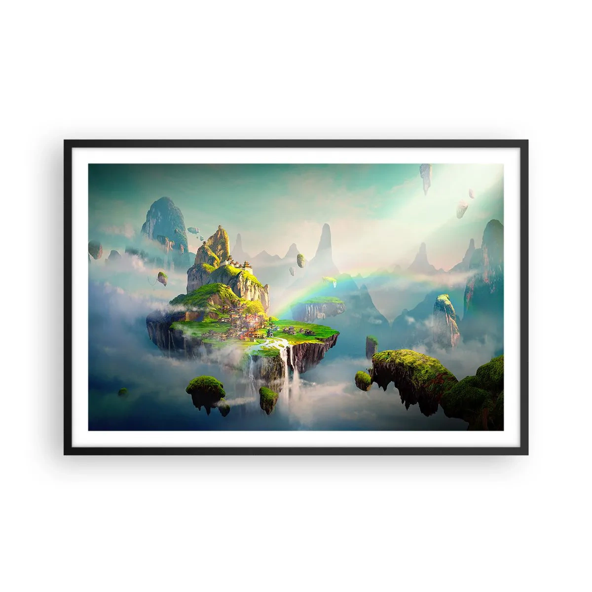 Affiche dans un cadre noir - Poster - Au milieu des cieux - îles du bonheur - 91x61 cm