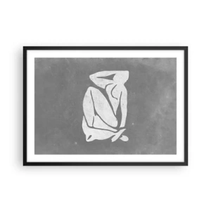 Affiche dans un cadre noir - Poster - Un dessin de silhouette minimaliste sur fond gris - 70x50cm - En pensée - Décoration murale moderne pour le salon et la chambre ARTTOR
