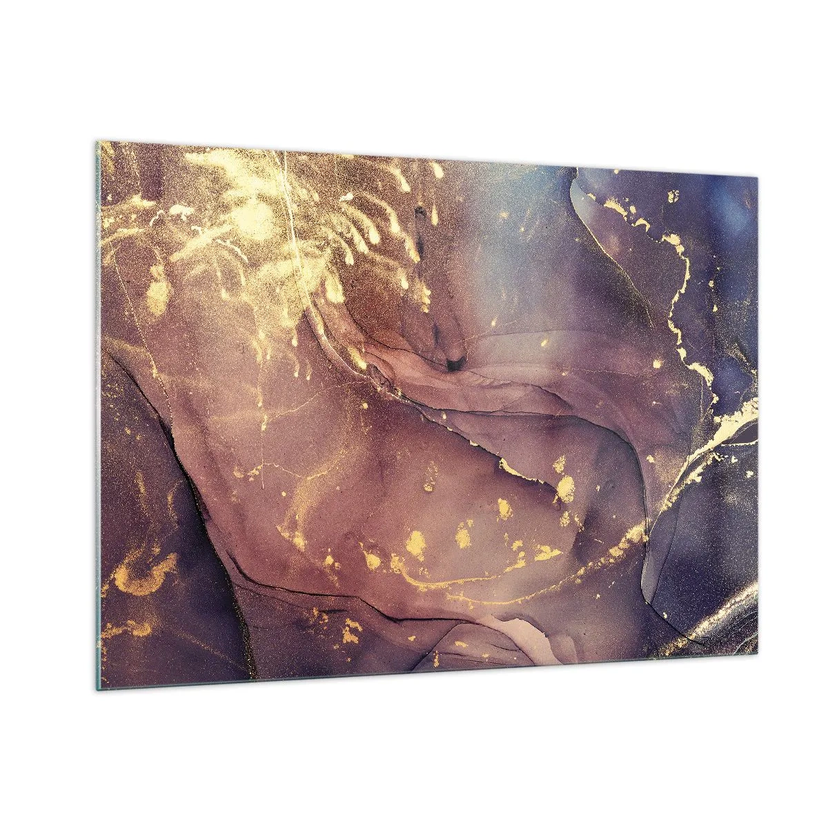 Impression sur verre - Image sur verre - Une composition abstraite avec des taches et une structure violettes et dorées. - 100x70cm - Matière et esprit - Décoration murale moderne pour le salon et la chambre ARTTOR
