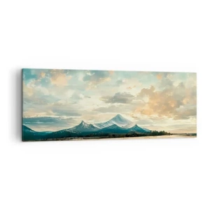 Impression sur toile - Image sur toile - Un paysage pittoresque avec une montagne et un lac calme - 140x50cm - Sous la protection du ciel - Décoration murale moderne pour le salon et la chambre ARTTOR