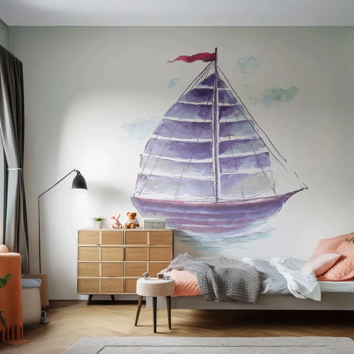 Papier Peint Photo Premium Sand - Plein de voiles et d’eau calme - Voilier, Bord de mer, Mer - 350x256 cm