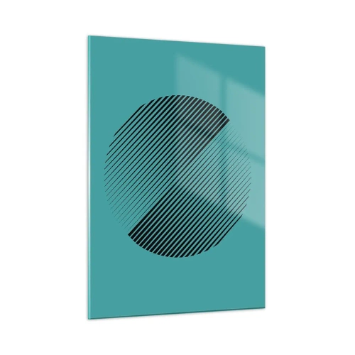 Impression sur verre - Image sur verre - Lignes noires formant un cercle sur fond turquoise - 50x70cm - Cercle – une variation géométrique - Décoration murale moderne pour le salon et la chambre ARTTOR