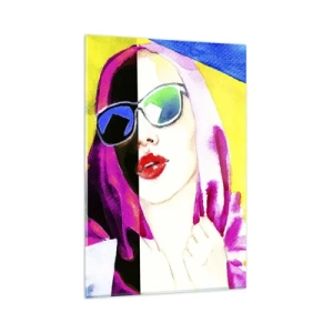 Impression sur verre - Image sur verre - Portrait coloré d'une femme portant des lunettes de soleil - 80x120cm - je ne suis pas blanche et je ne suis pas noire - Décoration murale moderne pour le salon et la chambre ARTTOR