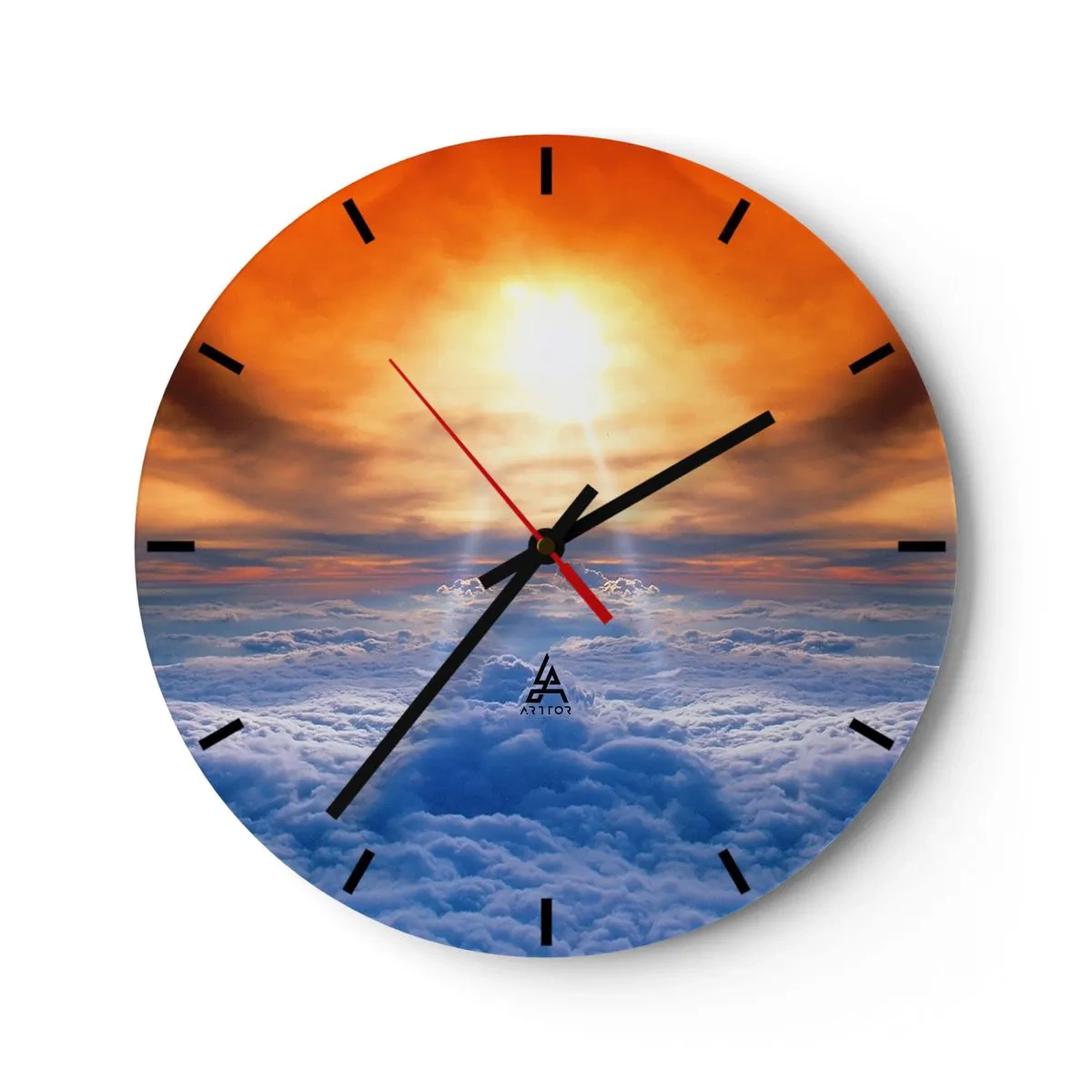 Horloge murale - Pendule murale - Lever de soleil au-dessus des nuages aux couleurs chaudes - 30x30cm - Paysage mystique - Décoration murale moderne pour le salon, la cuisine et la chambre ARTTOR