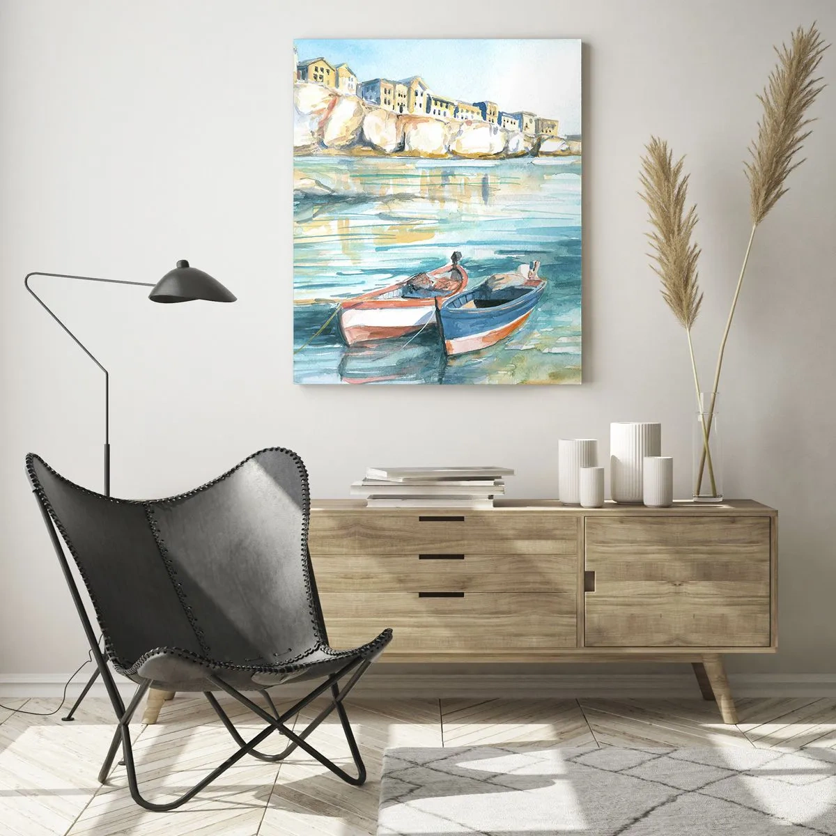Impression sur verre - Image sur verre - Un paysage balnéaire pittoresque avec des bateaux sur l'eau - 80x120cm - Paysage dans l'azur - Décoration murale moderne pour le salon et la chambre ARTTOR