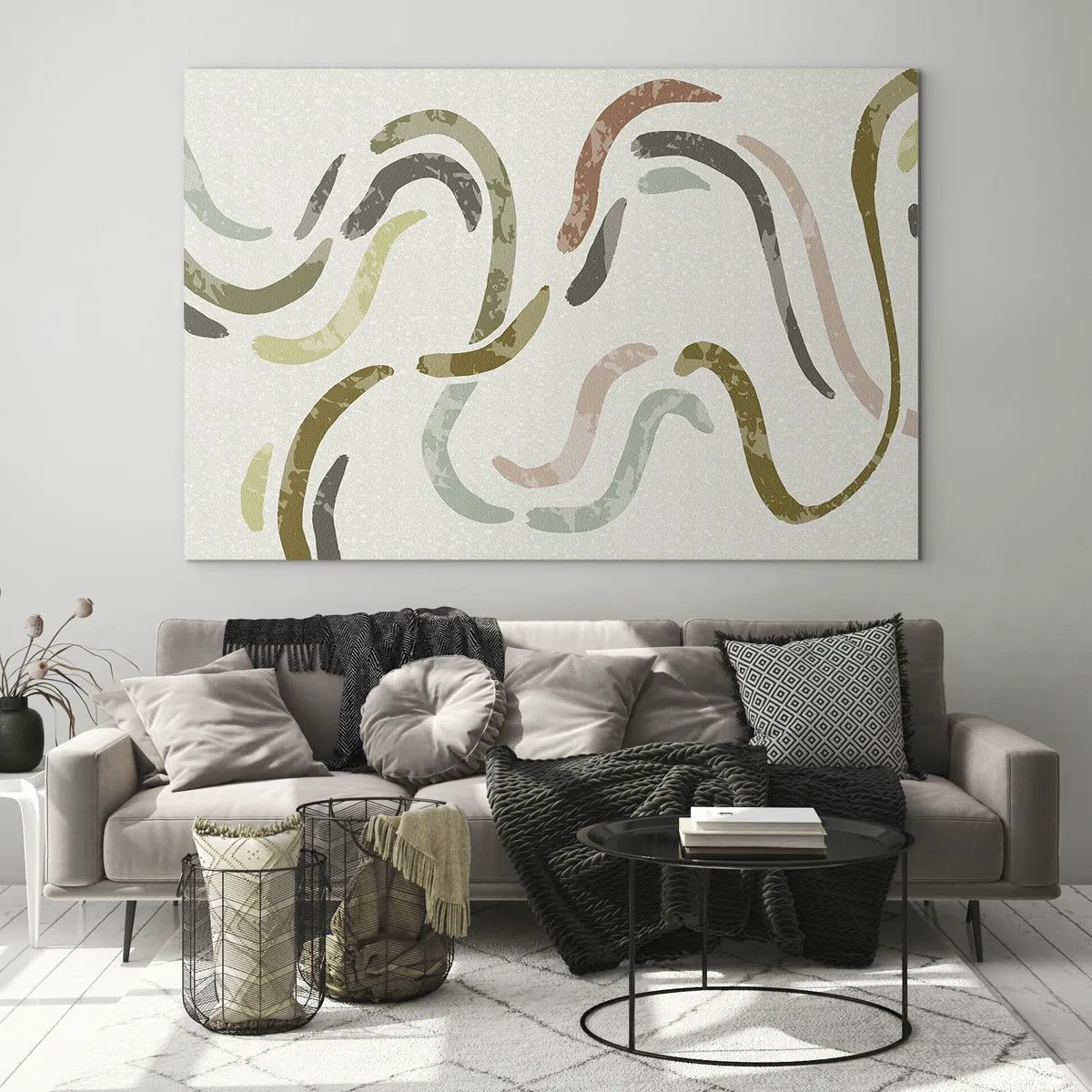 Impression sur verre - Image sur verre - Formes ondulées colorées sur fond clair - 120x80cm - Une joyeuse danse de l'abstraction - Décoration murale moderne pour le salon et la chambre ARTTOR