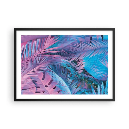 Affiche dans un cadre noir - Poster - Feuilles tropicales dans les tons de rose et de bleu - 70x50cm - Les tropiques en rose et bleu - Décoration murale moderne pour le salon et la chambre ARTTOR