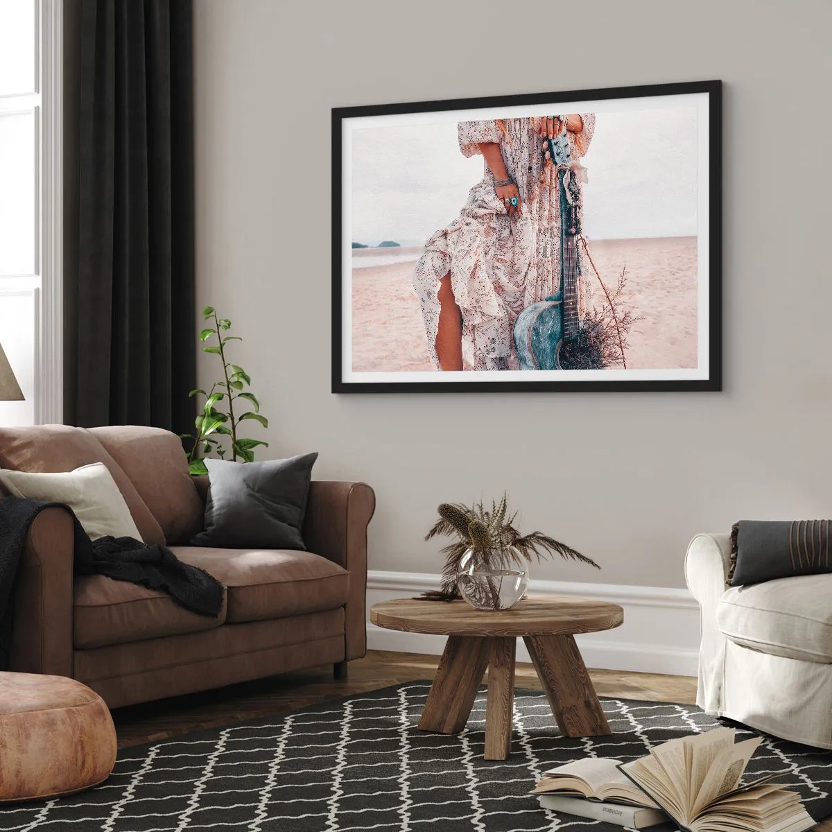 Affiche dans un cadre noir - Poster - Enfant de fleur en route - 40x30 cm